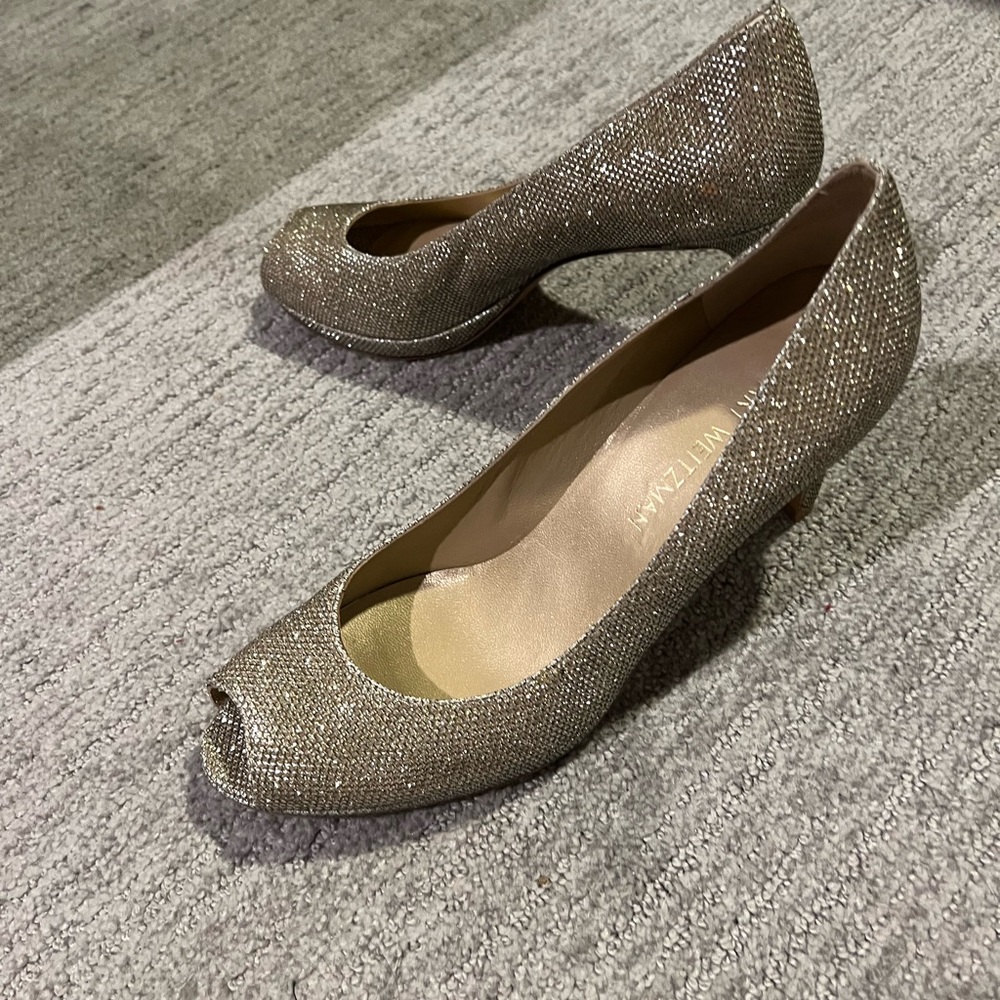 Stuart Weitzman Metallic Peep Toe Pumps